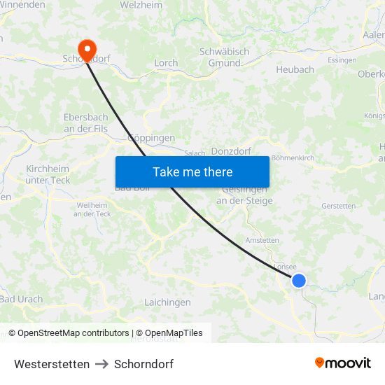 Westerstetten to Schorndorf map