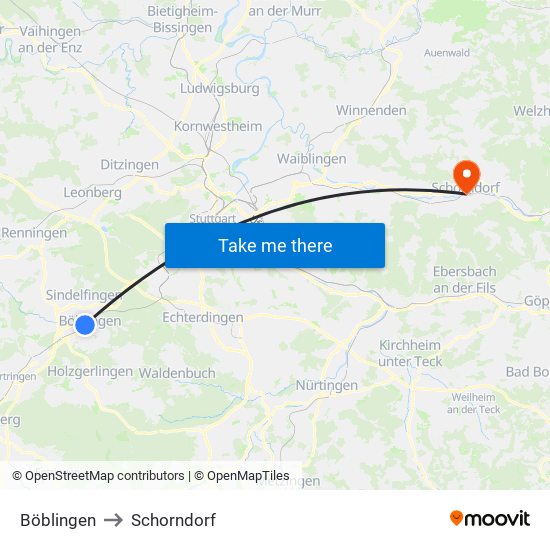 Böblingen to Schorndorf map