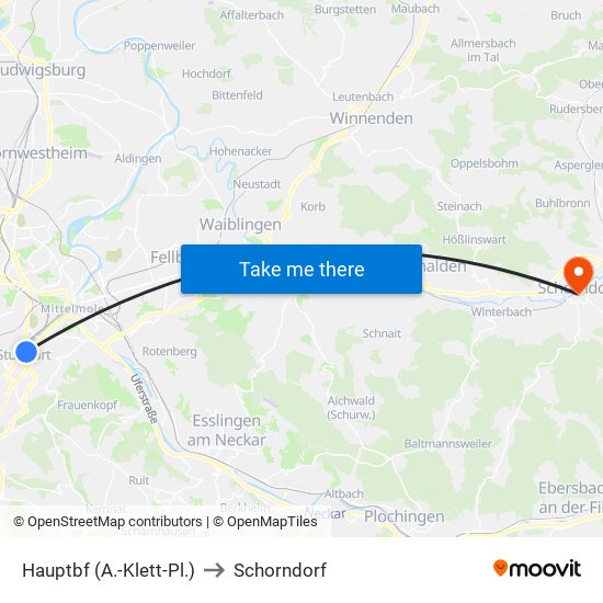 Hauptbf (A.-Klett-Pl.) to Schorndorf map