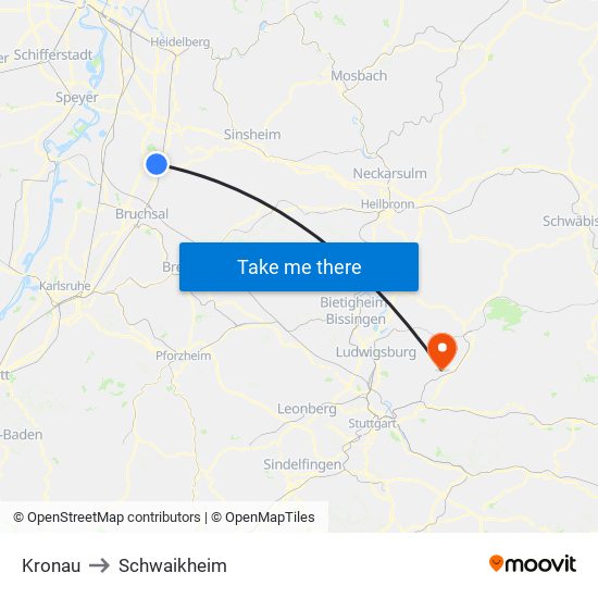 Kronau to Schwaikheim map