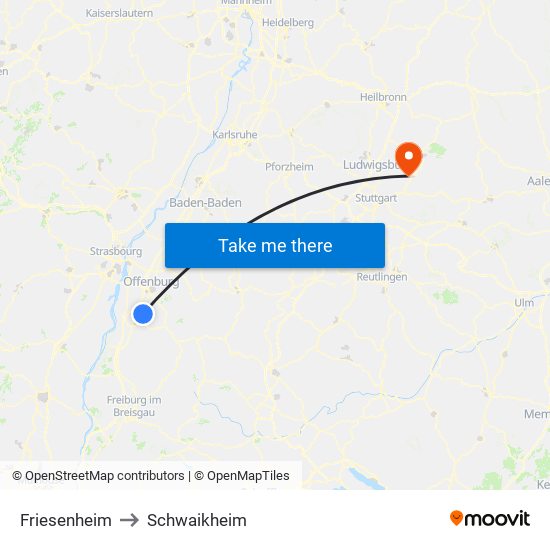 Friesenheim to Schwaikheim map