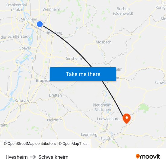 Ilvesheim to Schwaikheim map