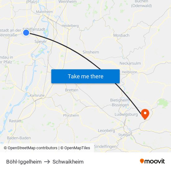 Böhl-Iggelheim to Schwaikheim map