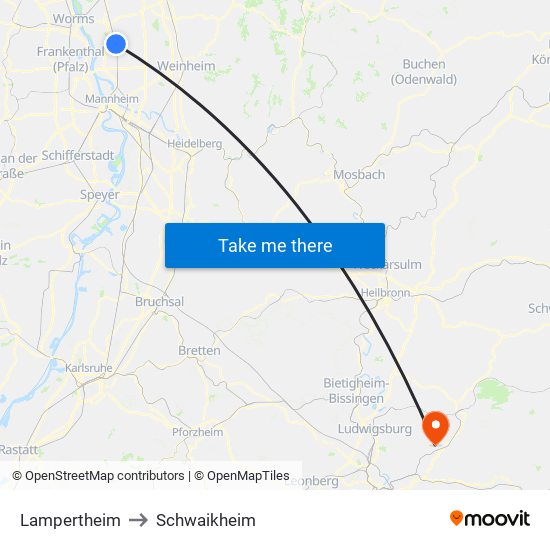 Lampertheim to Schwaikheim map