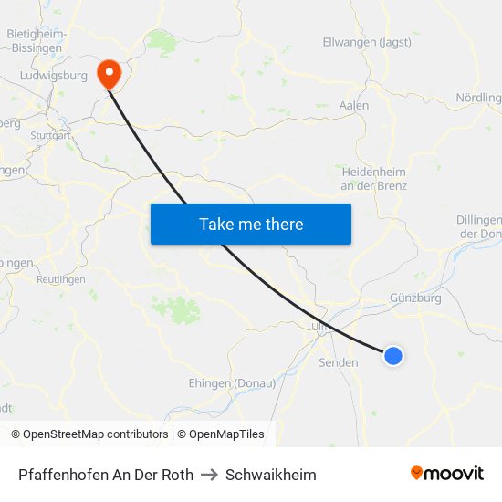 Pfaffenhofen An Der Roth to Schwaikheim map