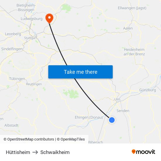 Hüttisheim to Schwaikheim map