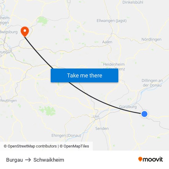 Burgau to Schwaikheim map