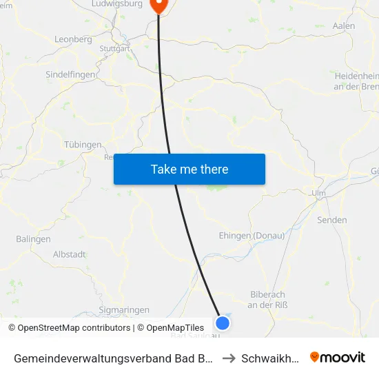 Gemeindeverwaltungsverband Bad Buchau to Schwaikheim map