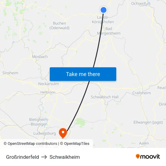 Großrinderfeld to Schwaikheim map