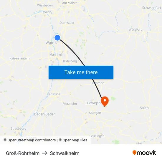 Groß-Rohrheim to Schwaikheim map