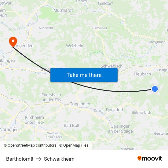 Bartholomä to Schwaikheim map