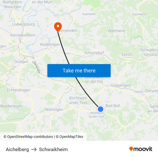 Aichelberg to Schwaikheim map