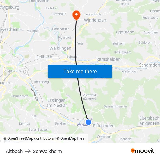 Altbach to Schwaikheim map
