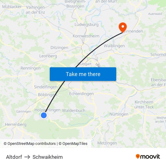 Altdorf to Schwaikheim map