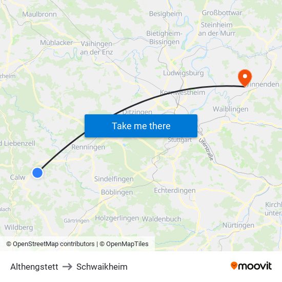 Althengstett to Schwaikheim map