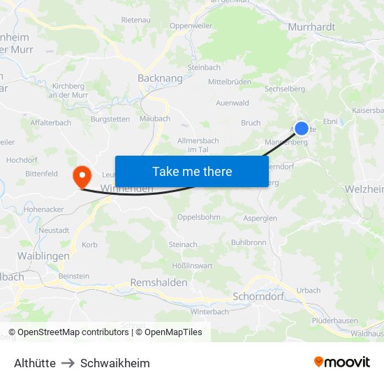 Althütte to Schwaikheim map