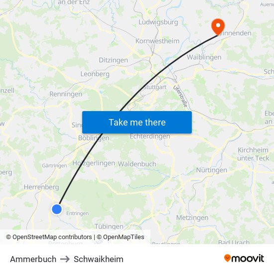 Ammerbuch to Schwaikheim map