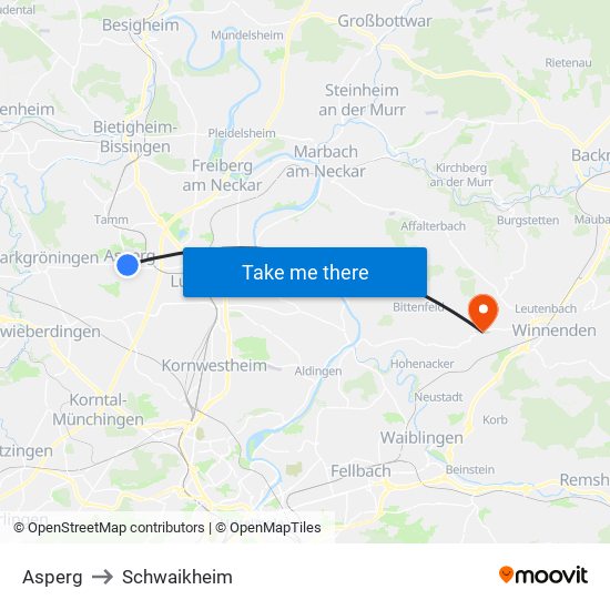 Asperg to Schwaikheim map
