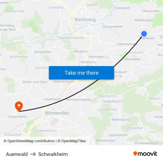 Auenwald to Schwaikheim map