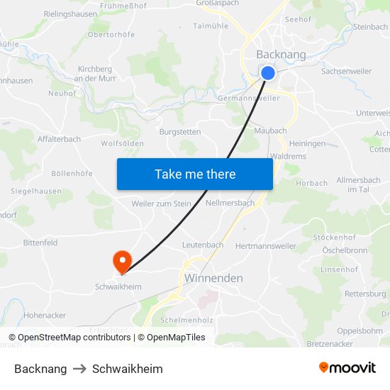 Backnang to Schwaikheim map