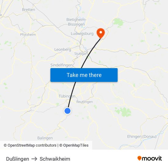 Dußlingen to Schwaikheim map