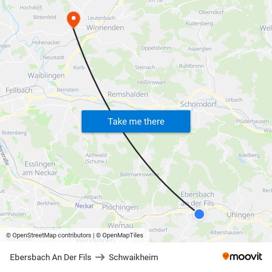 Ebersbach An Der Fils to Schwaikheim map