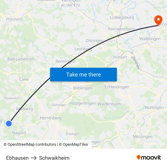 Ebhausen to Schwaikheim map