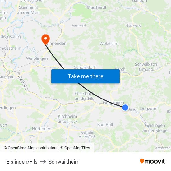 Eislingen/Fils to Schwaikheim map