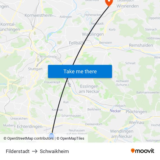 Filderstadt to Schwaikheim map