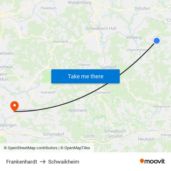 Frankenhardt to Schwaikheim map