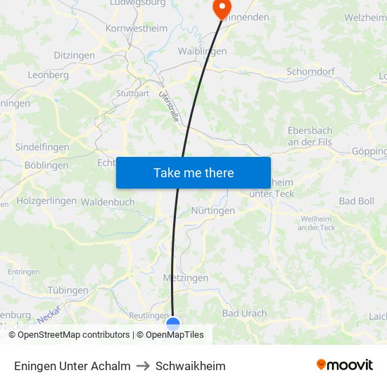 Eningen Unter Achalm to Schwaikheim map