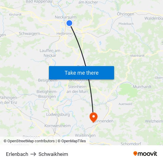 Erlenbach to Schwaikheim map