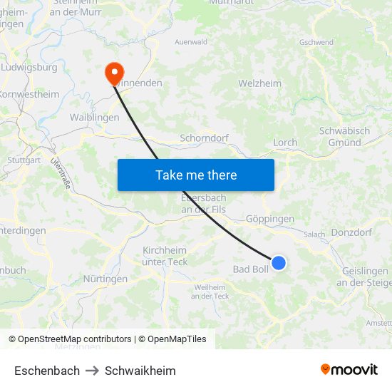 Eschenbach to Schwaikheim map