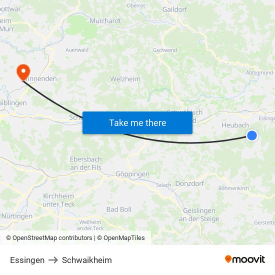 Essingen to Schwaikheim map