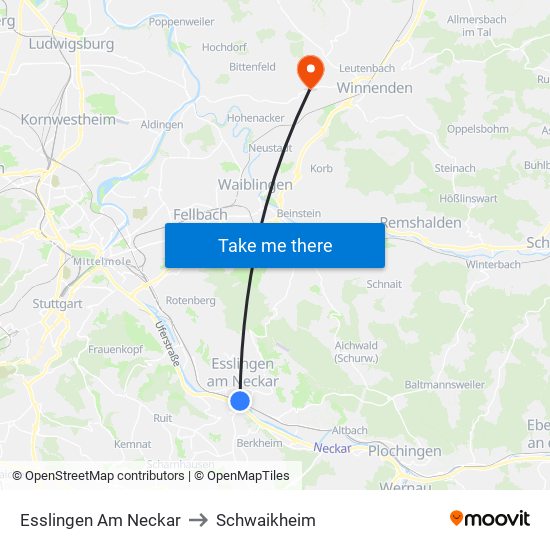 Esslingen Am Neckar to Schwaikheim map