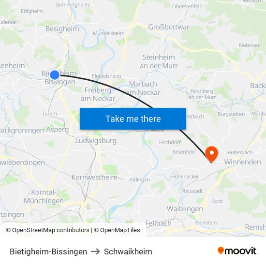 Bietigheim-Bissingen to Schwaikheim map