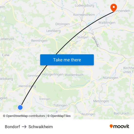 Bondorf to Schwaikheim map