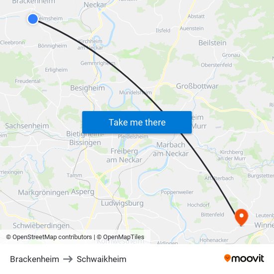 Brackenheim to Schwaikheim map