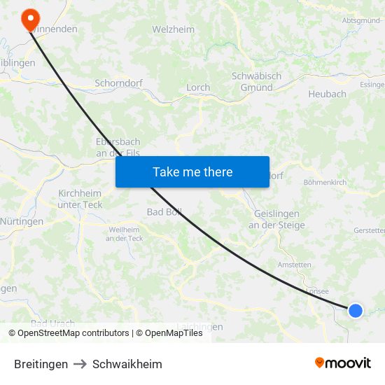 Breitingen to Schwaikheim map