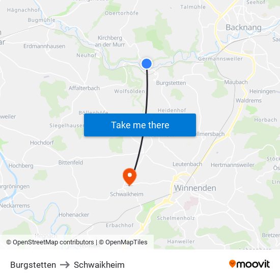 Burgstetten to Schwaikheim map