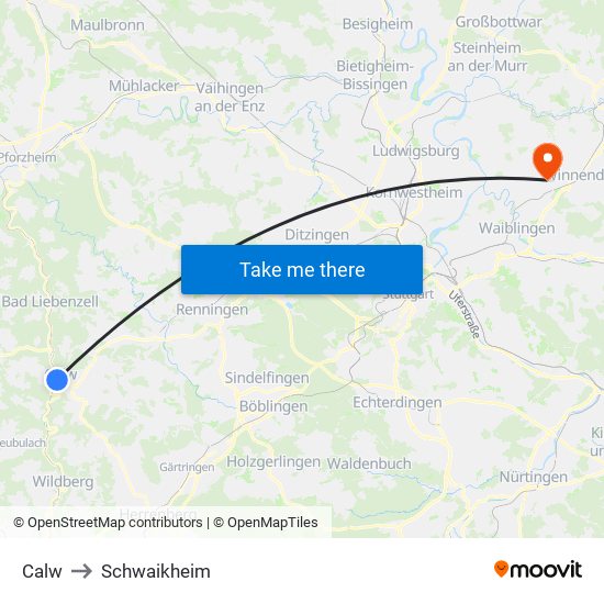 Calw to Schwaikheim map