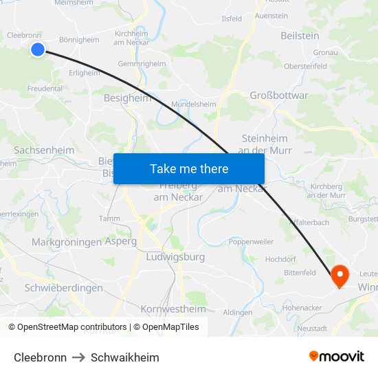 Cleebronn to Schwaikheim map