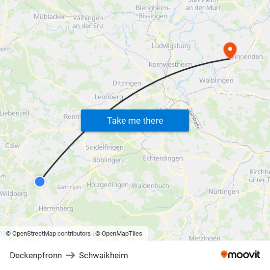 Deckenpfronn to Schwaikheim map