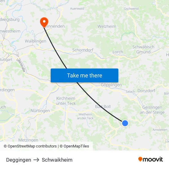 Deggingen to Schwaikheim map