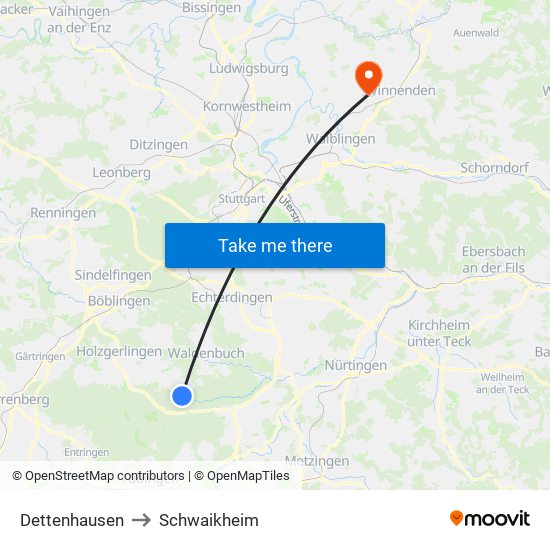 Dettenhausen to Schwaikheim map