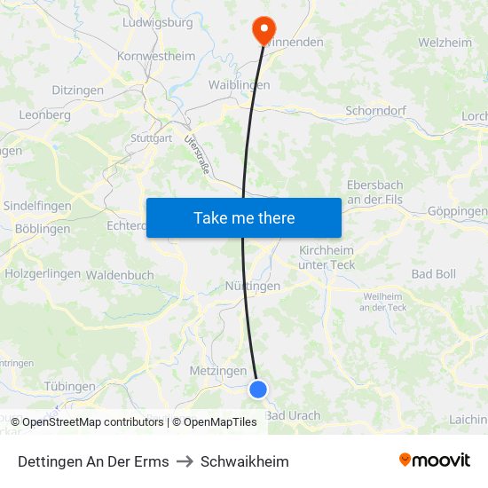 Dettingen An Der Erms to Schwaikheim map