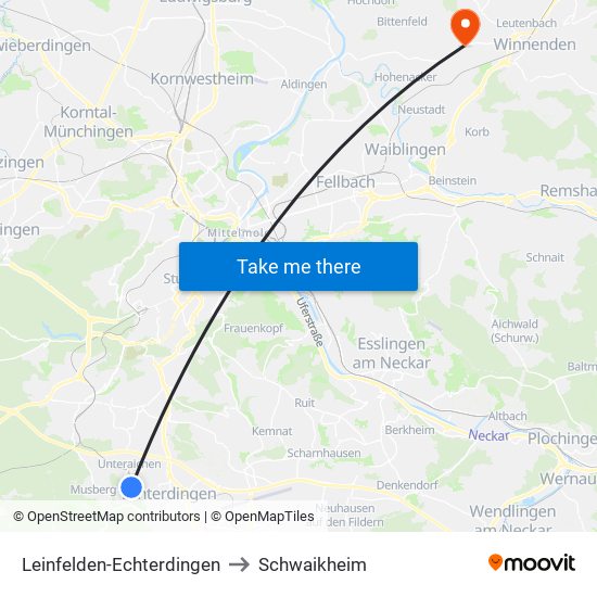 Leinfelden-Echterdingen to Schwaikheim map