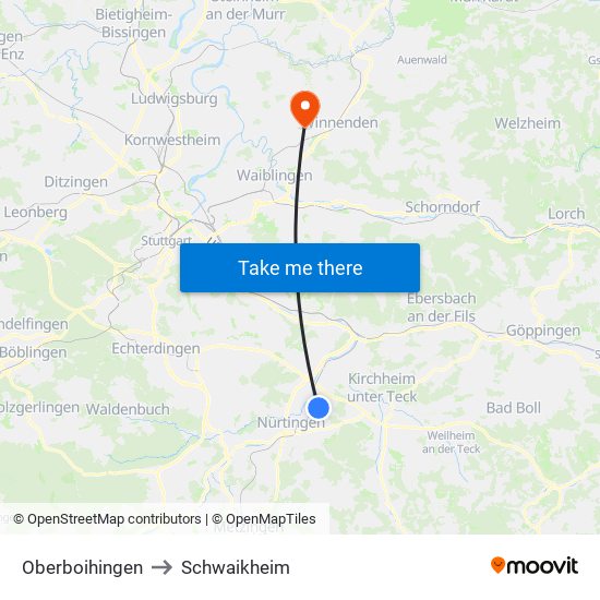 Oberboihingen to Schwaikheim map