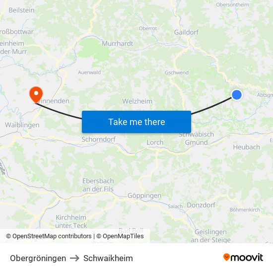 Obergröningen to Schwaikheim map