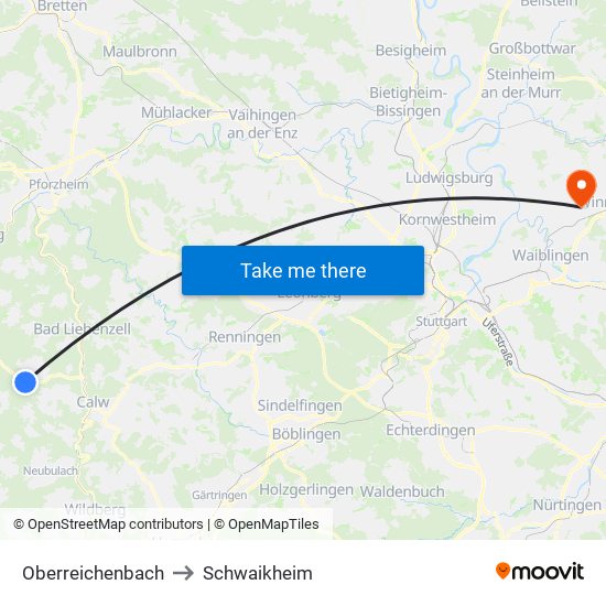 Oberreichenbach to Schwaikheim map